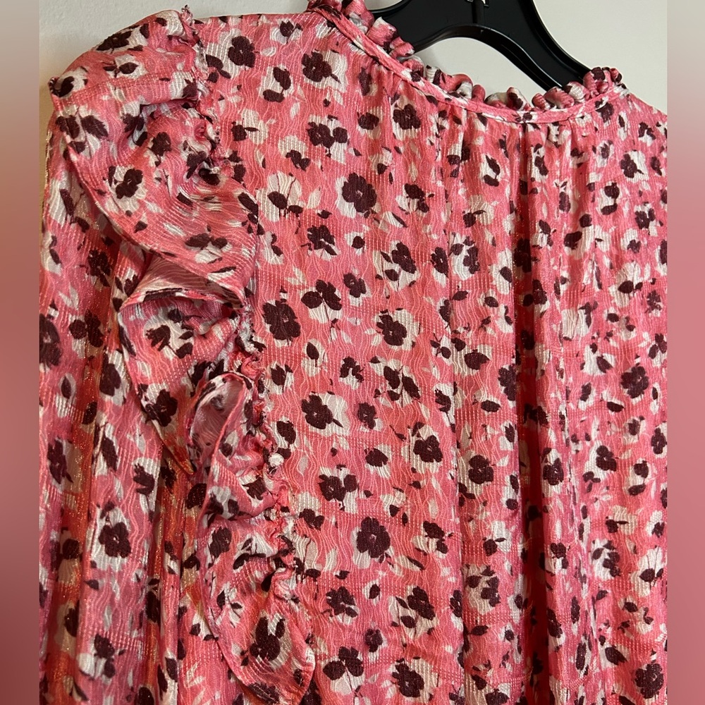Ramy Brook Pink Floral Long-Sleeve Smocked Waist Mini Dress - Picture 9 of 11